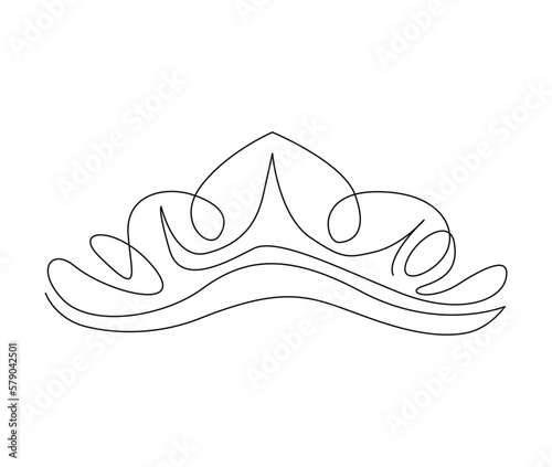 Continuous one line drawing of crown. Simple tiara outline design. Editable active stroke vector.