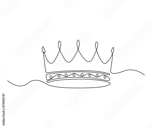 Continuous one line drawing of royal crown. Simple king crown line art design. Editable active stroke vector.