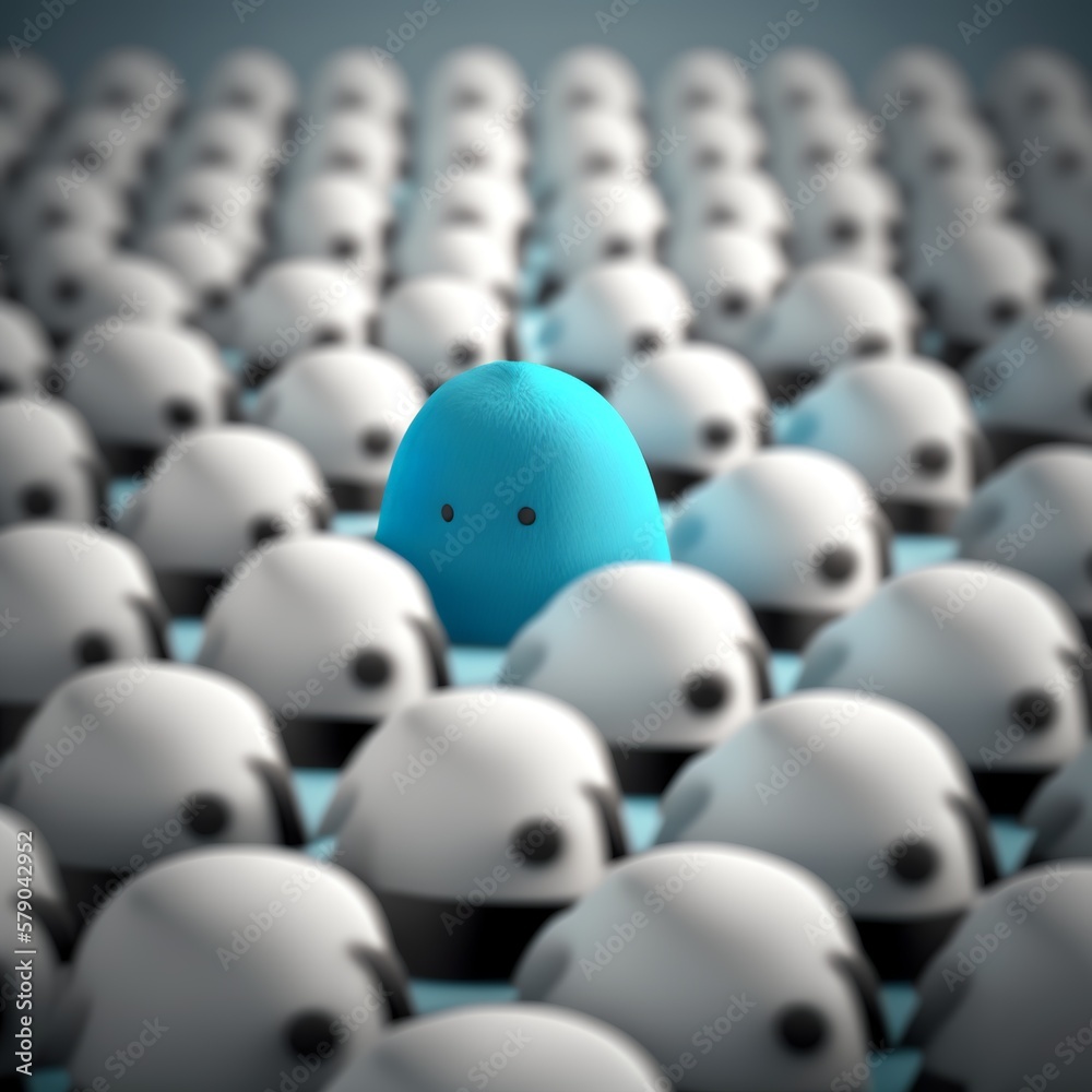 Obraz premium Liadership, difference and standing out of crowd concept. 3D rendered illustration we are not all the same alone otherness you don't go with the crowd different progressing cuckoo egg Generative AI 