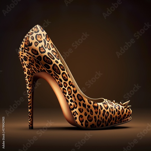 leopard print high heels pattern woman dotted shoe fashionable cool knocking stiletto in a shop window clothing style design animal fashion design Generative AI