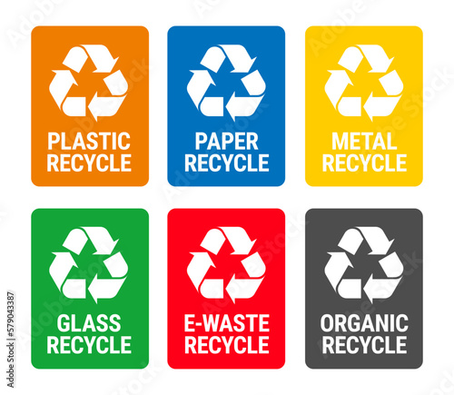 Recycling materials types icon set vector concept