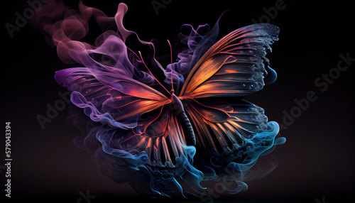 Neon illustration of a butterfly. Generative AI.