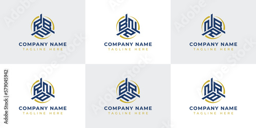 Letter RBN, RNB, BRN, BNR, NRB, NBR Hexagonal Technology Logo Set. Suitable for any business. photo