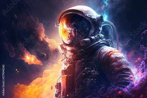 Astronaut in space suit with nebula and galaxy. Generative AI 