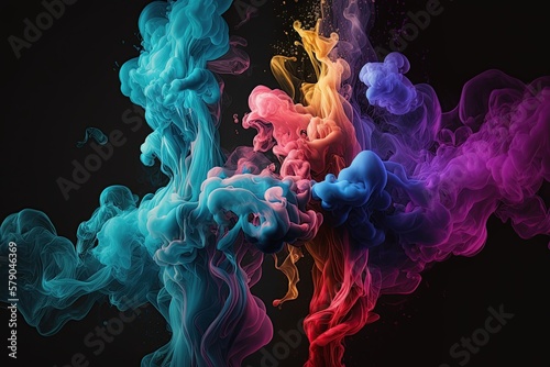 Colorful smoke on dark background. Generative AI 