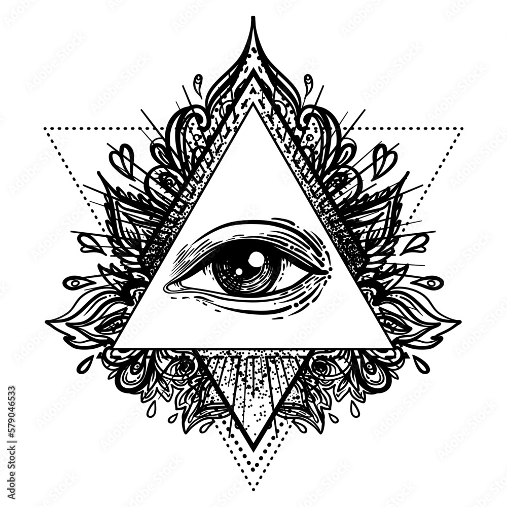 Blackwork tattoo flash. Eye of Providence. Masonic symbol. All seeing ...