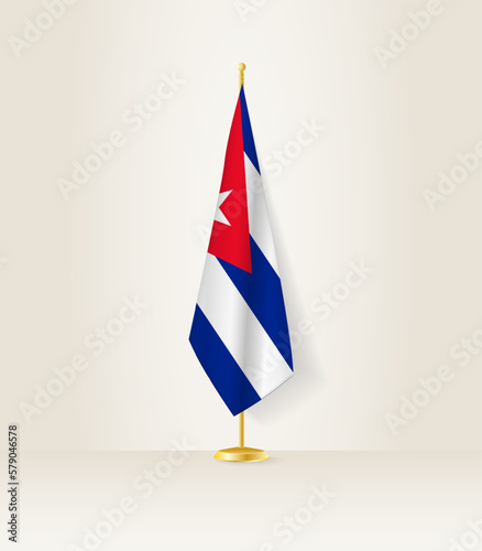 Cuba flag on a flag stand.