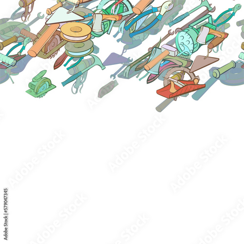 Background pattern abstract design texture. Repair. Horizontal seamless stripe. Border frame, transparent background. Theme is about concrete, length, crimping, handle, ax, froze, roulette