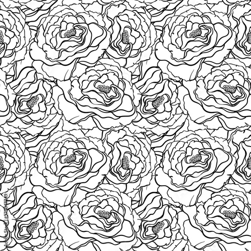 Seamless pattern with flowers roses, vector floral illustration in vintage st...