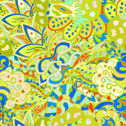 Tracery seamless pattern. Mehndi design. Ethnic doodle texture. Curved doodling background. Vector