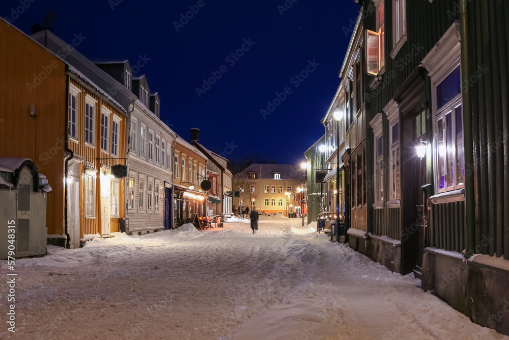 Snowy street in Bakklandet, Trondheim
