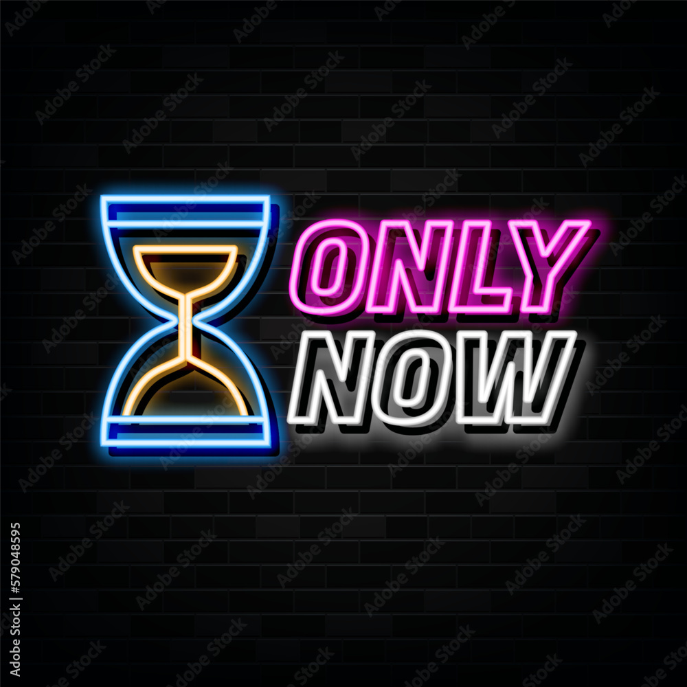 Neon sign only now with brick wall background vector
