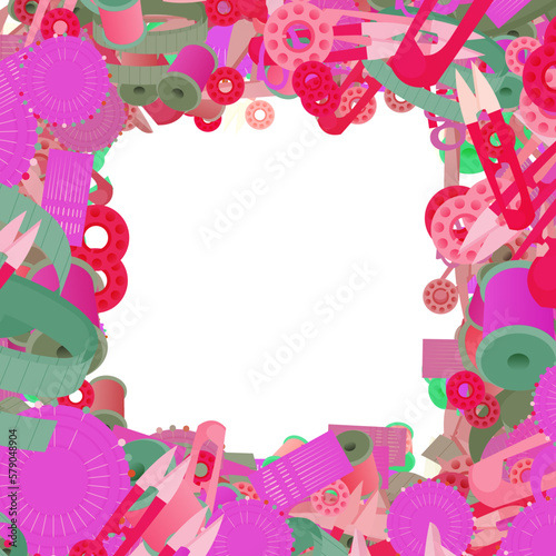 Background pattern abstract design texture. Border frame, transparent background. Theme is about needlework, needle, thread, tailor, pin, yarn, craft, textile, wool, hobby, tailor Shears