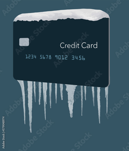 Ice and snow are seen on a credit card in a vector illustration about putting a freeze on your credit report for identity protection.
