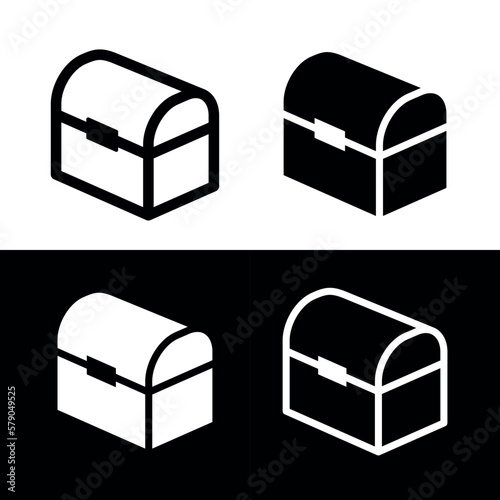 Chest or box icon. Symbol of treasure, hidden treasures or wealth. Attribute of storage of things, gold, money and valuables.