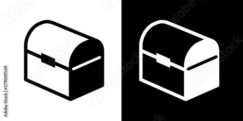 Chest or box icon. Symbol of treasure, hidden treasures or wealth. Attribute of storage of things, gold, money and valuables.