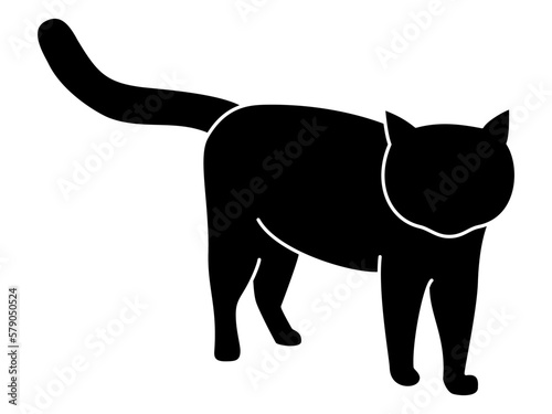 立ち止まってこちらをじっと見ている猫のシルエット（黒）