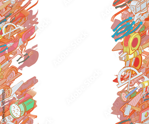 Background pattern abstract design texture. Building tools and Repair. Vertical seamless stripes. Border frame, transparent background. Theme is about workshop, drawing, manual, folding