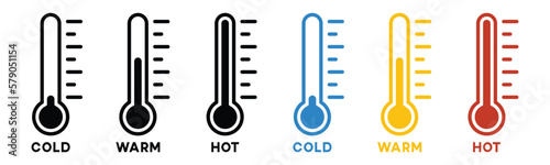 Temperature icon set. Temperature scale icon symbol. Weather sign. Thermometer icons. Warm and cold air temperature symbol in color style for apps and websites, vector illustration photo
