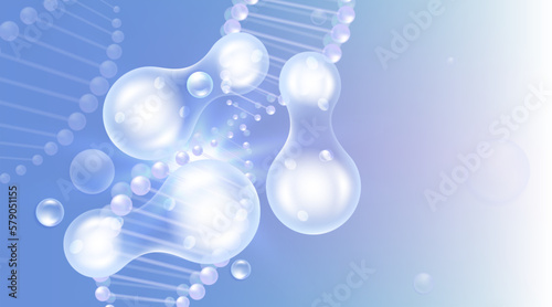 Probiotic and Hyaluronic acid skin solutions ad, blue collagen, and vitamin serum drops, cosmetic advertising background ready to use, illustration vector.	