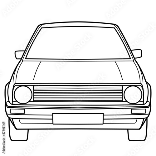 Outline drawing of a car from side view. Classic style. Vector outline doodle illustration. Design for print or color book