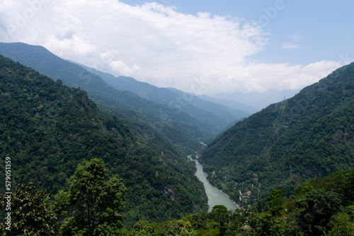 River Teesta flowing in the valley towards a dam  Sikkim  India