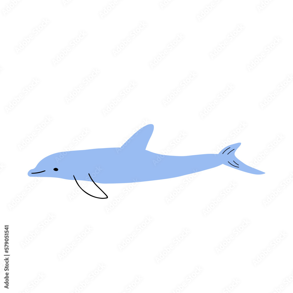 Nautical Dolphin. Sea Underwater animal. Vector illustration