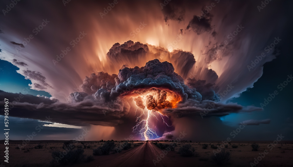Fototapeta premium Powerful thunderstorm, Generative AI