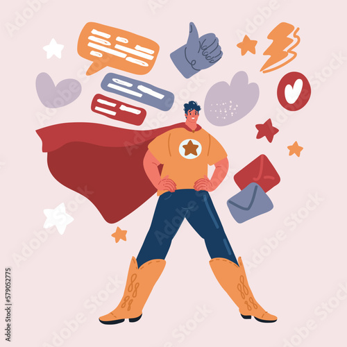 Superhero tearing his shirt. Vector illustration. Silhouette