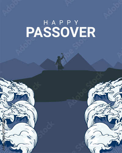 happy passover banner template with moses illustration