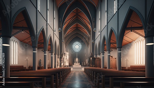 Church classic interior background. Generative AI technology.