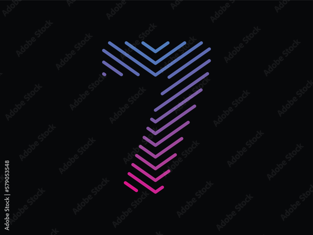 Digit 7 is written with colorful digital lines. Abstract digit 7 logo design template. Logo type vector design Digit 7 is written with colorful digital lines. Abstract digit 7 logo design template. Logo type vector design