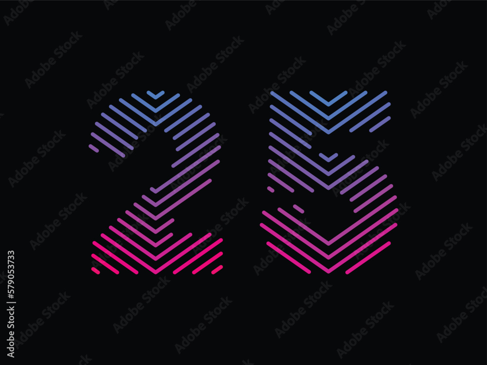 Digit 25 is written with colorful digital lines. Abstract digit 25 logo design template. Logo type vector design Digit 25 is written with colorful digital lines. Abstract digit 25 logo design template. Logo type vector design