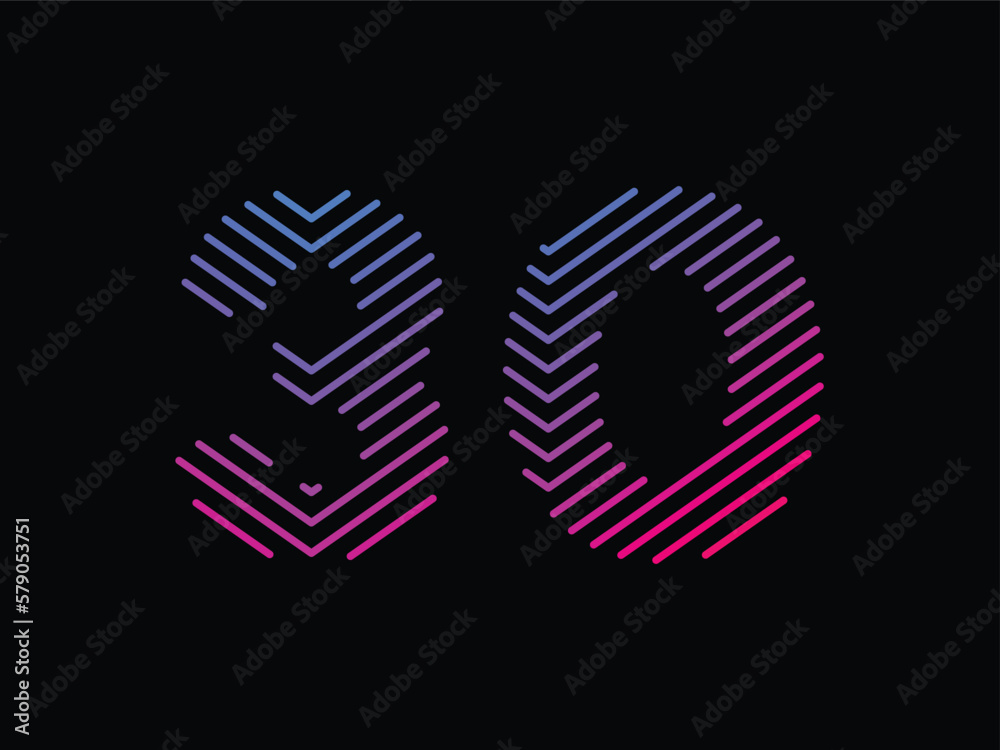 Digit 30 is written with colorful digital lines. Abstract digit 30 logo design template. Logo type vector design Digit 30 is written with colorful digital lines. Abstract digit 30 logo design template. Logo type vector design