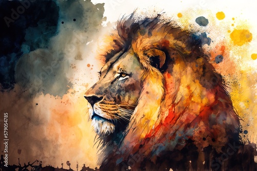 Lion head illustration, generative ai