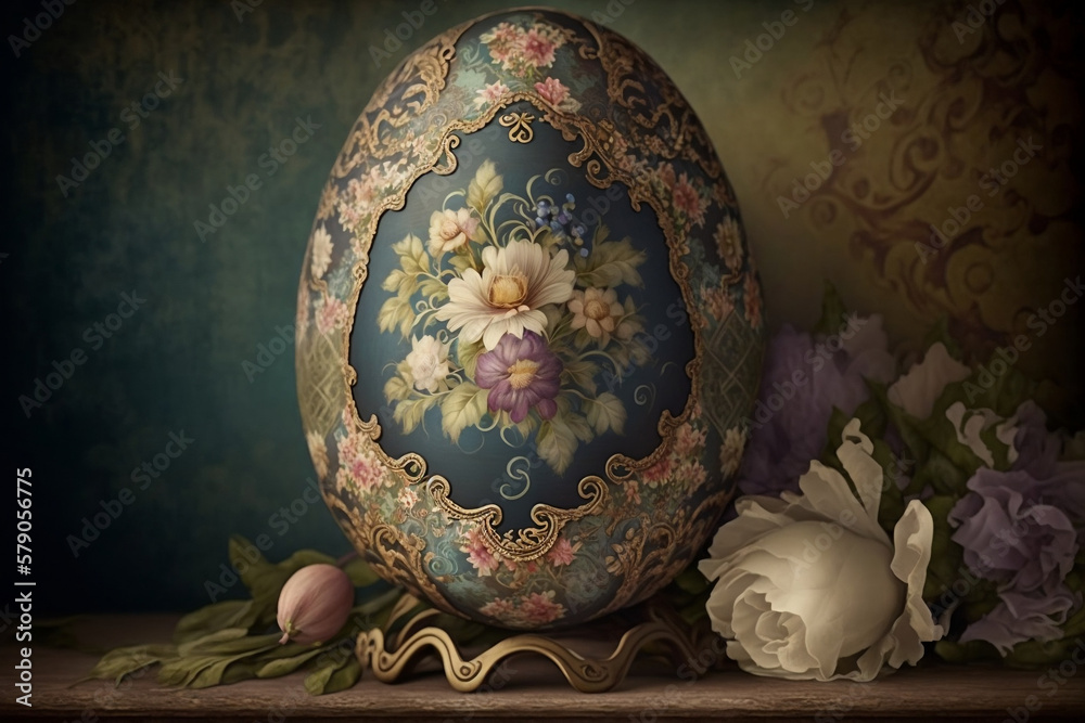 Decorative Easter Egg In Vintage Rustical Mood, Easter Day, Generative Ai