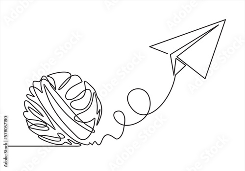 Chaos and paper plane, abstract minimalist concept vector illustration. Metaphor of disorganized difficult problem found solution, mess with single continuous tangle thread in need of unraveling.