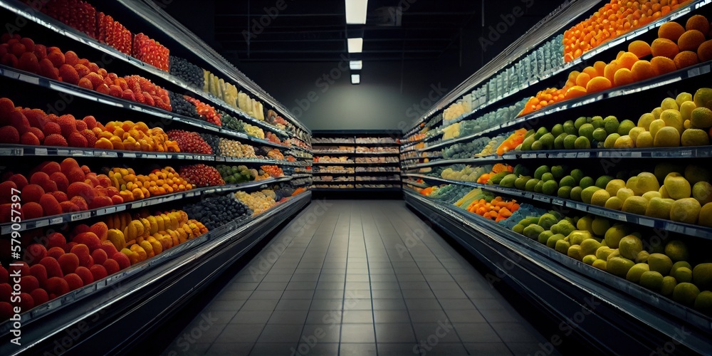 Grocery Store Produce Aisle stock photo