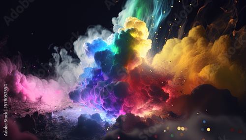 Powerful abstract emissions of colourful smoke energy. Generative Ai.