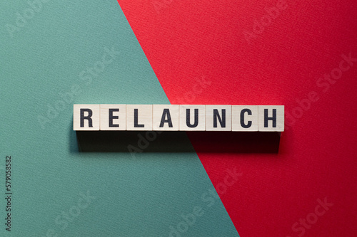 Relaunch - word concept on cubes photo