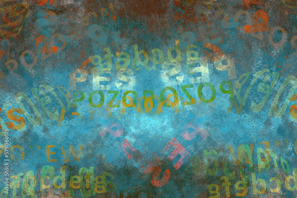 Turquoise grunge background with numbers and letters