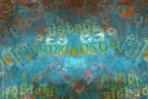 Turquoise grunge background with numbers and letters
