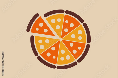 Bauhaus Mid century pizza logo vector Icon, pizza slice, minimal cute pizza, soft colours