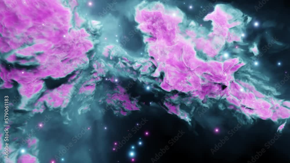 fly in a nebula fields. blue and pink gas nebula. space exploration with star and gas nebula fly in a nebula fields. blue and pink gas nebula. space exploration with star and gas nebula
