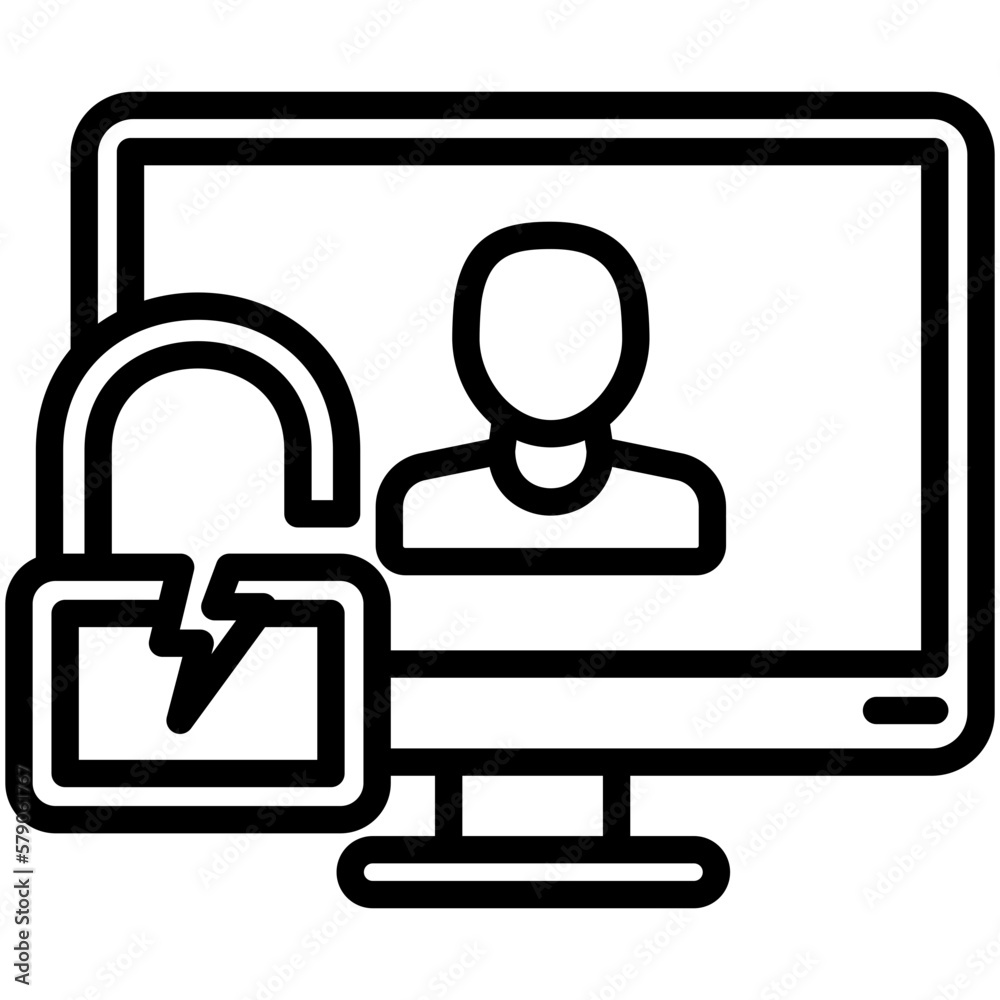 cracking data computer, cyber attack and security icon cracking data computer, cyber attack and security icon