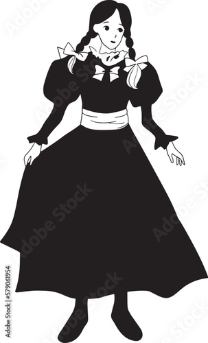 woman in black cartoon doodle kawaii anime coloring page cute illustration clipart character chibi manga comic drawing line art free download png image