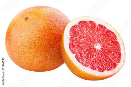 Grapefruit citrus fruit with half isolated on transparent background