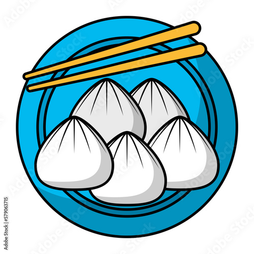 Chinese Dumplings Concept,  Central Asian manti vector outline color icon design, Asian Cuisine symbol, Famous Dish Sign, Street Food stock illustration 