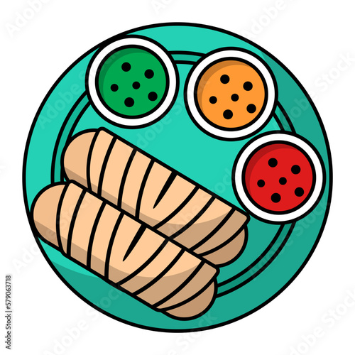 Crispy Masala dosa Concept, dosey or dosha vector outline color icon design, Asian Cuisine symbol, Famous Dish Sign, Street Food stock illustration 