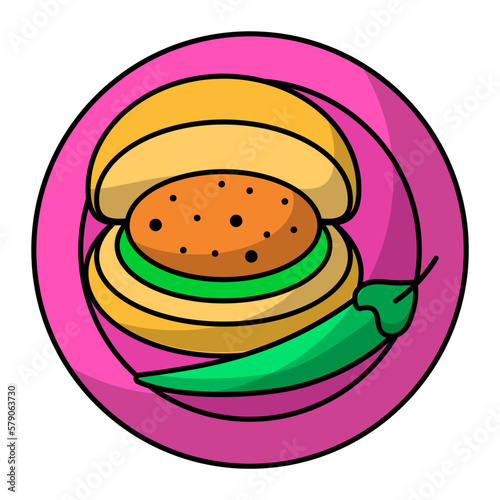 Vada Pav Platter Concept, Indian Potato Sliders vector outline color icon design, Asian Cuisine symbol, Famous Dish Sign, Street Food stock illustration 